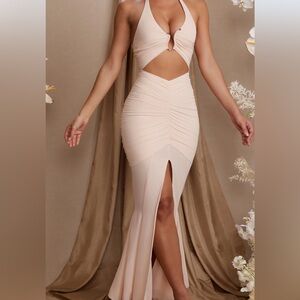 Oh Polly dress Halterneck Cut Out Maxi Dress in Cream
